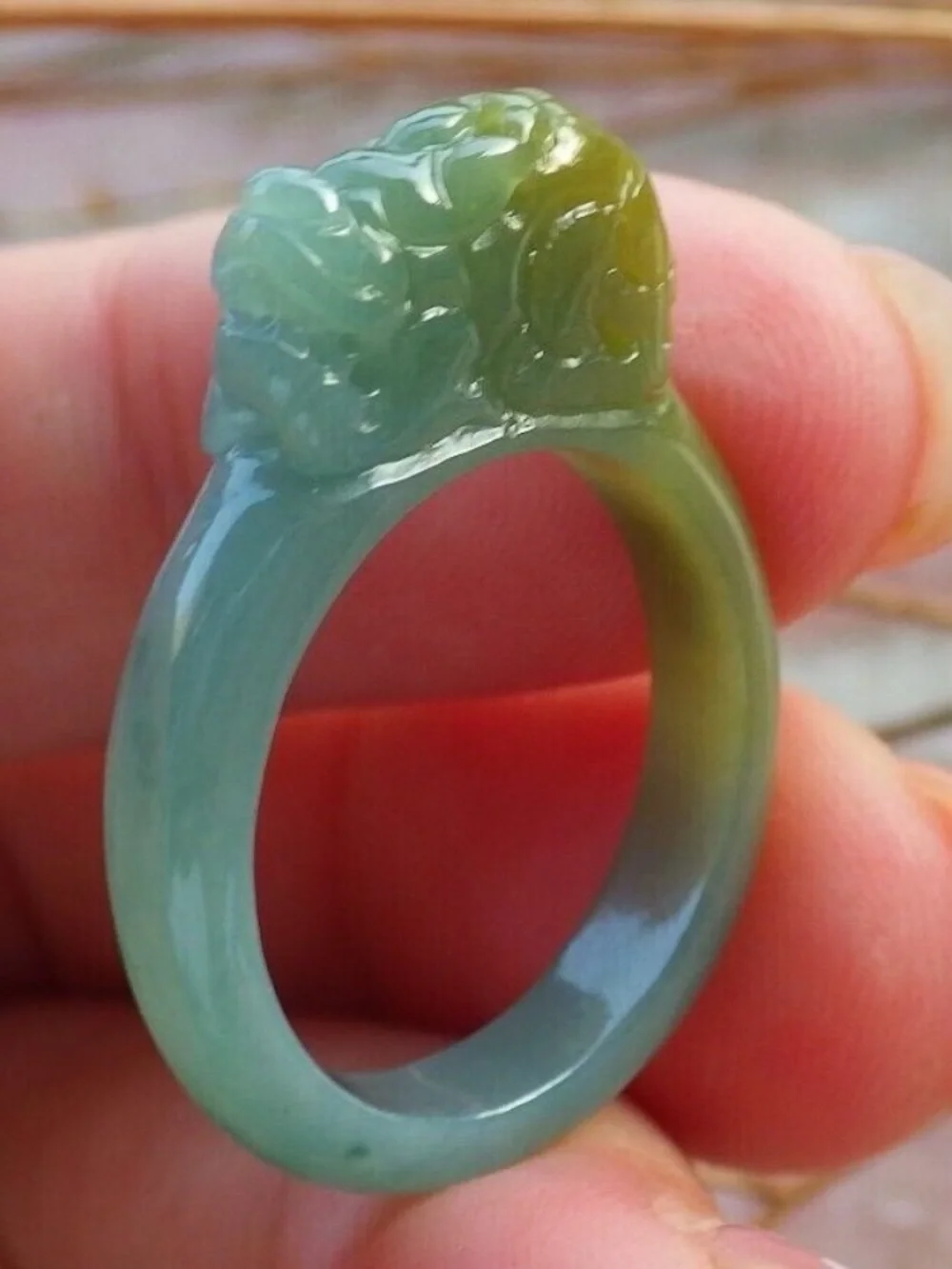 Green Yellow Certificate Jadeite Jewelry Jade wealth Dragon Pi Xiu Ring Size6.5